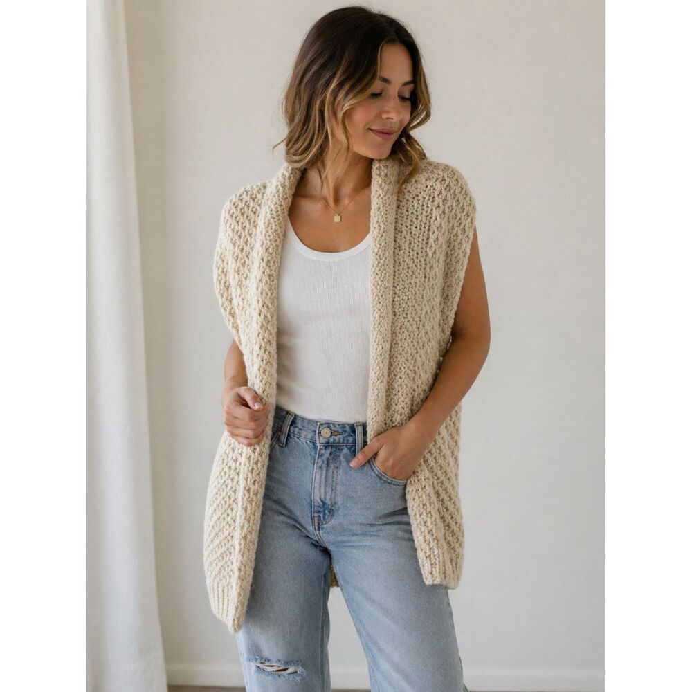 J. Jill Alpaca Knit Open Sweater Vest Beige Size Medium
